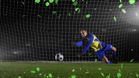 soccer goalie missing save as ball enters net with clover animation overlay