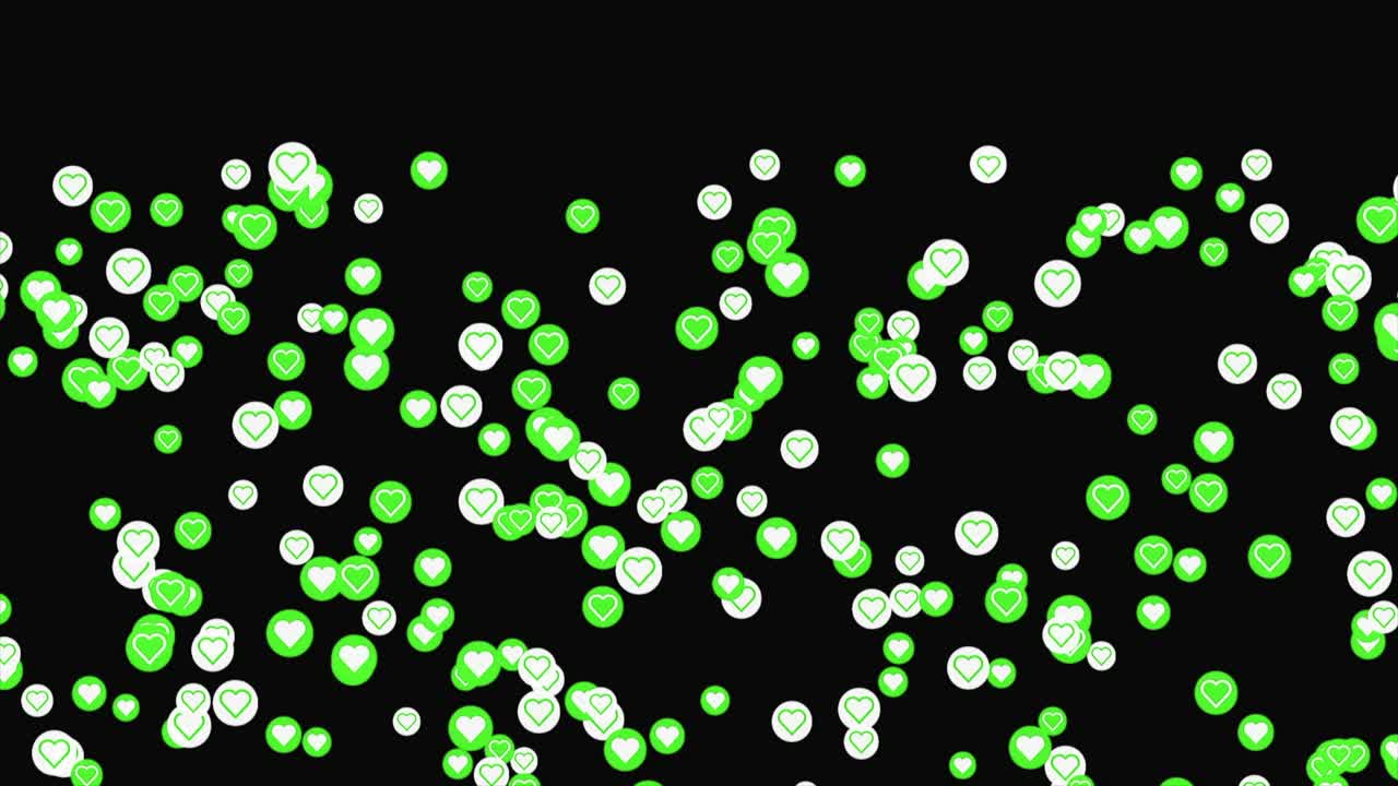 검은 바탕에 애니메이션 녹색과 색의 심장