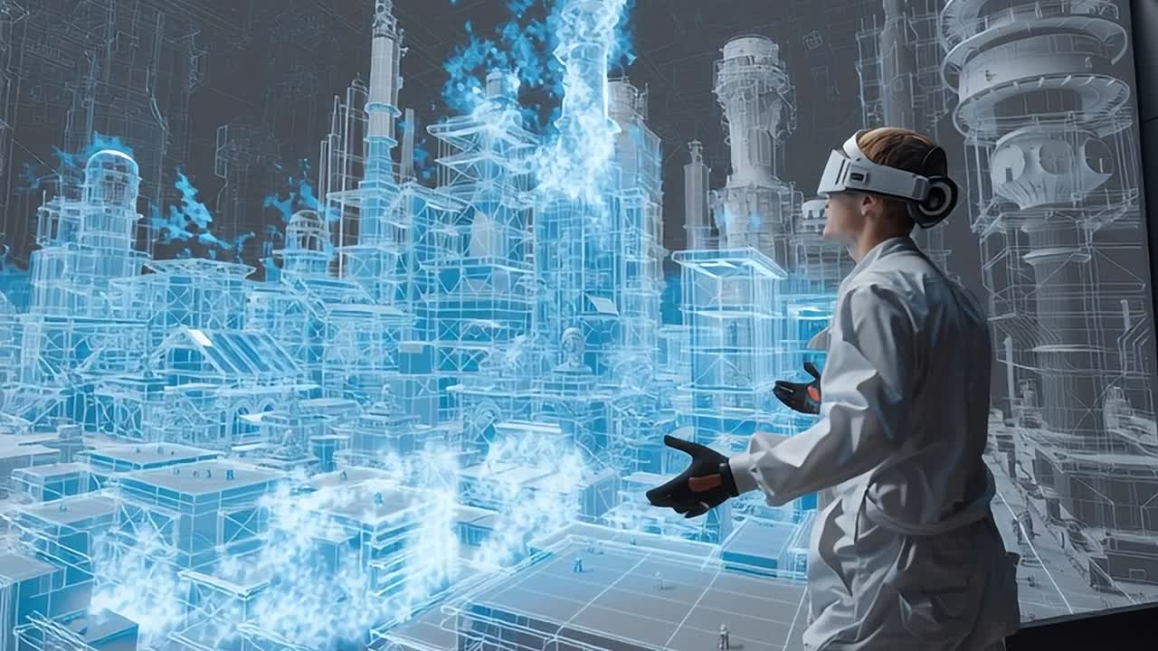 Virtual reality exploration of an industrial environment during daytime