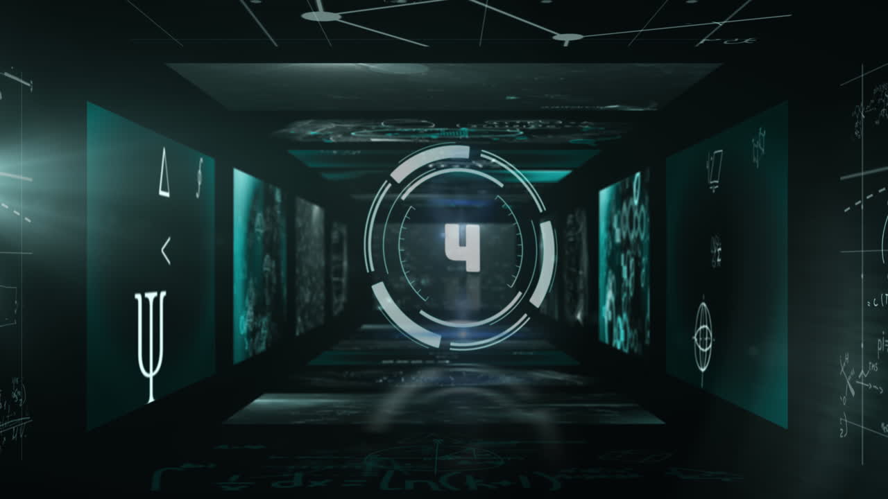 카운트다운, 수학적 방정식 및 데이터 처리와 함께 범위의 애니메이션