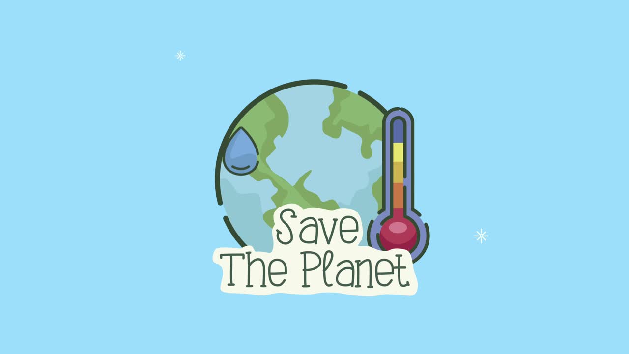 save the planet lettering with earth and thermometer