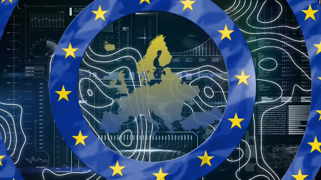 데이터 처리를 통해 eu  ⁇ 발과 모양을 가진 원의 애니메이션