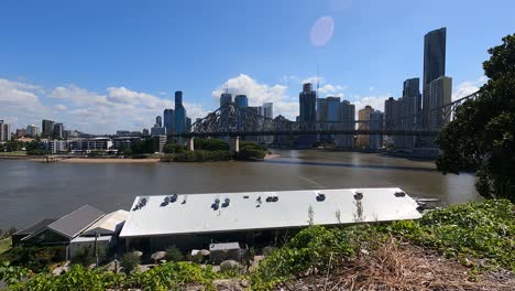 Overlooking-Howard-Smith-Wharves,-Brisbane-River,-Story-Bridge,-Kangaroo-Point-and-Brisbane-City