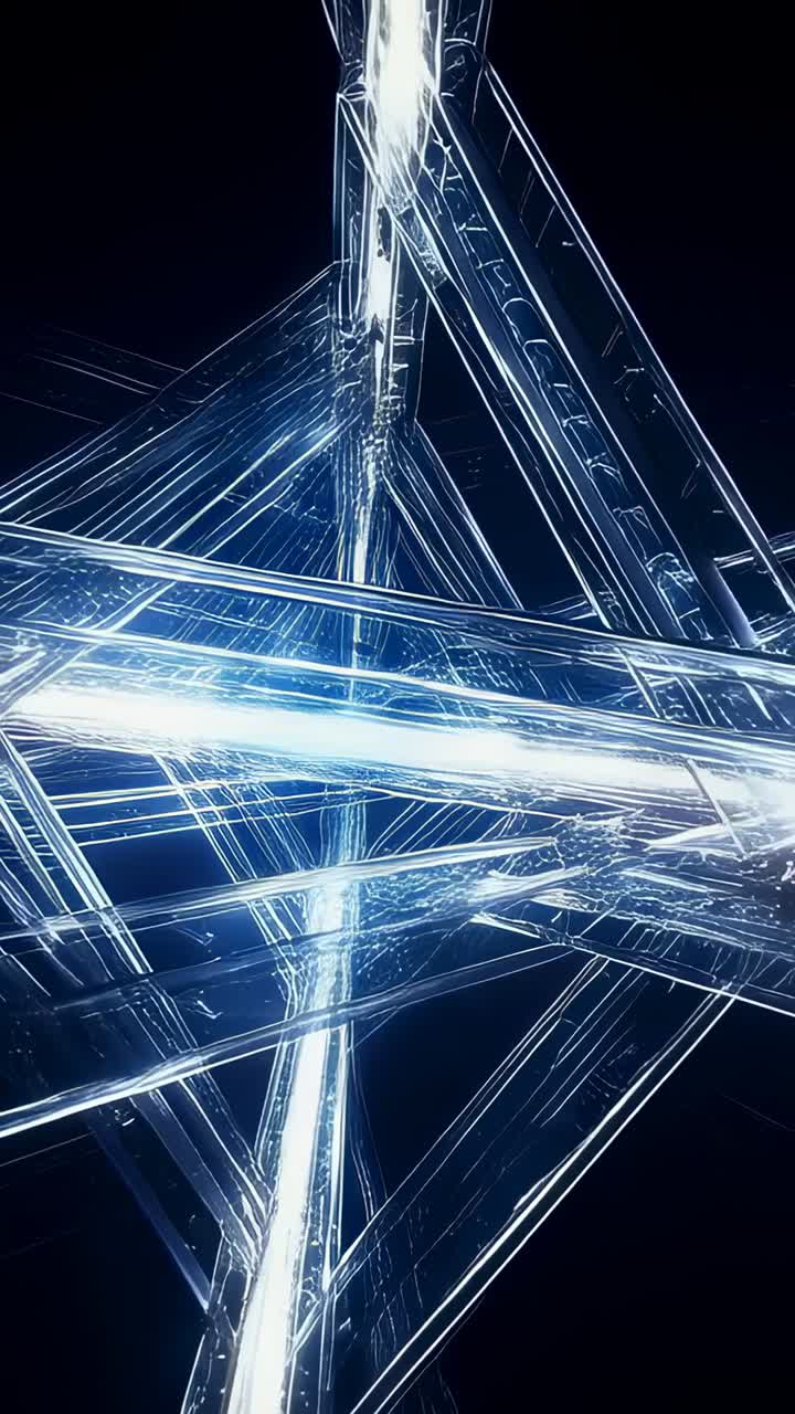 Vertical video: Rotating glass lattice shifting as bar intensifying in black void, revealing layers