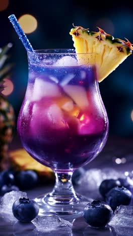 enjoy a vibrant and refreshing tropical cocktail featuring pineapple and blueberries