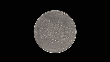 sweden 1970 1 krona coin reverse with crowned coat of arms and value rotating on black background