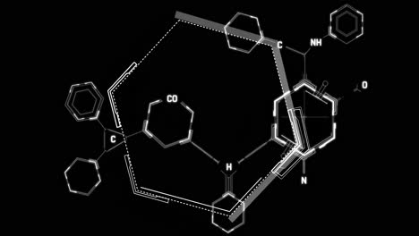 animation of data processing and shapes on black background