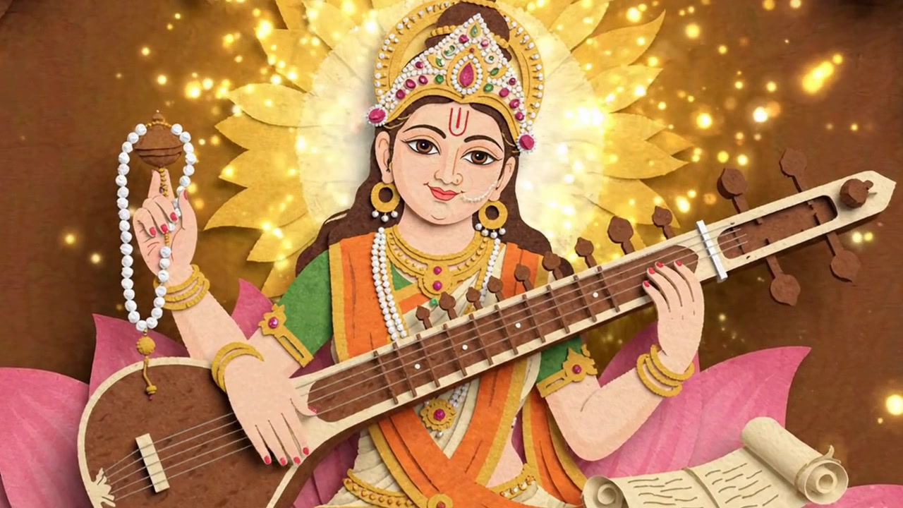 Deusa Saraswati celebrando o festival Vasant Panchami