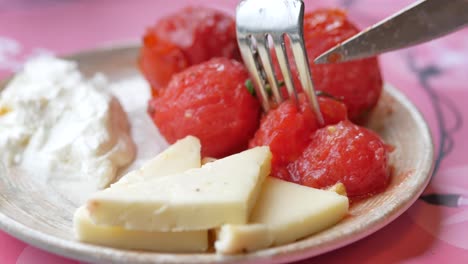 delicious tomato, cheese, and yogurt appetizer