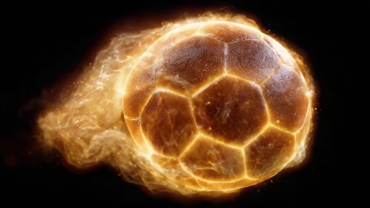 Explosive Motion of a Glowing Soccer Ball: Capturing the Dynamic Energy and Vibrant Light Trails of a Soccer Ball in Motion Against a Dark Background