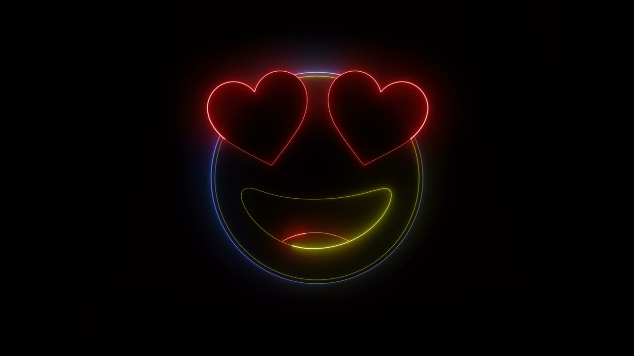 Smiling and Heart Eyes Emoji Neon Background, Animation, Loop