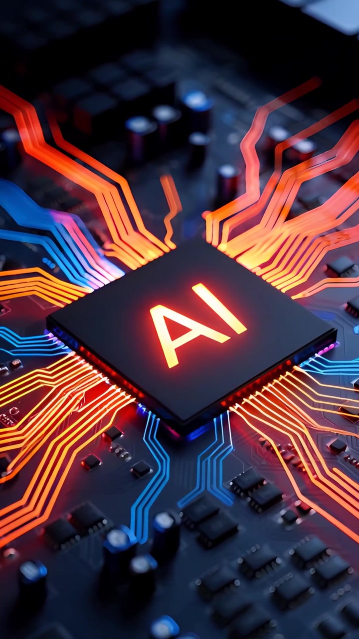 Futuristic AI Chip Motherboard Technology Background 4K