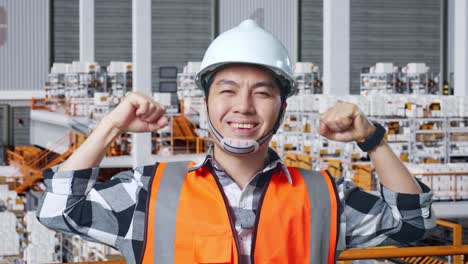 happy worker in a warehouse