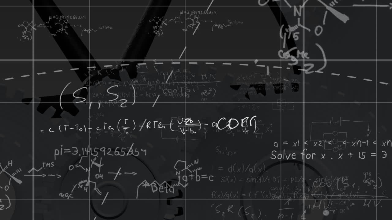 ⁇ 색 배경에 있는  ⁇  위의 수학 방정식의 애니메이션