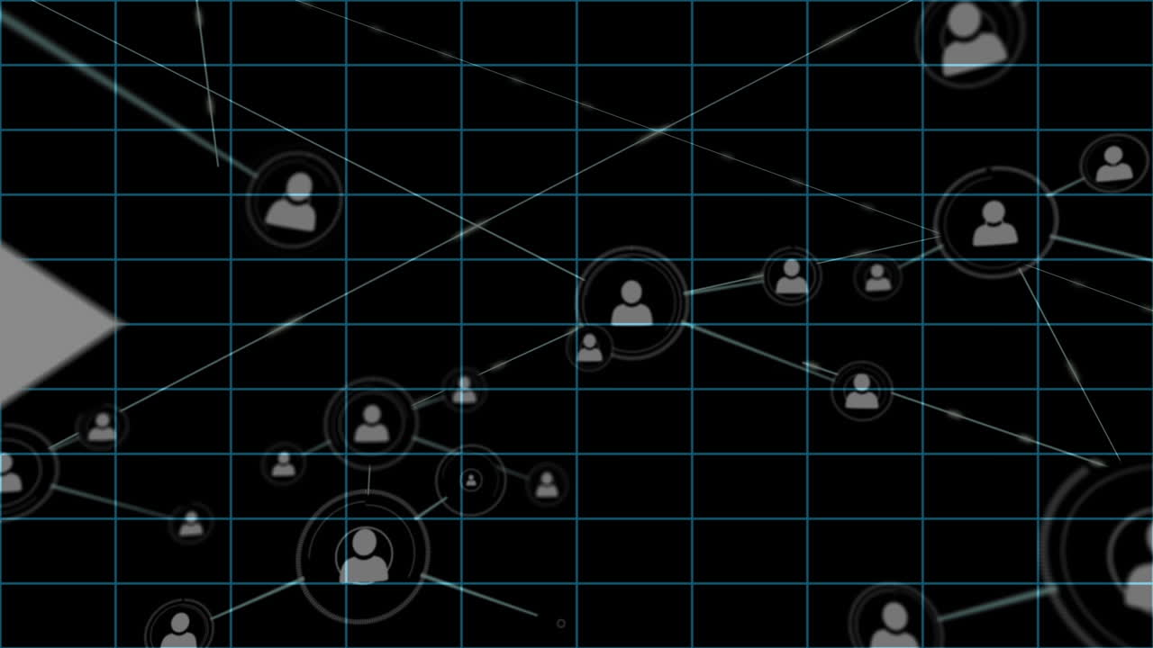 Animation of network of connections with arrows and grid