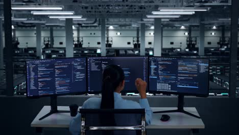 woman programmer in a data center