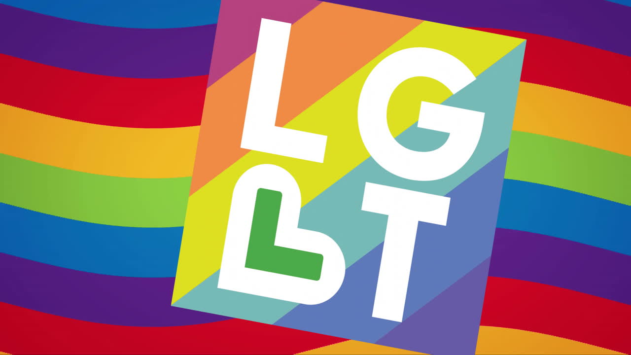 LGBT text animation on rainbow-colored background