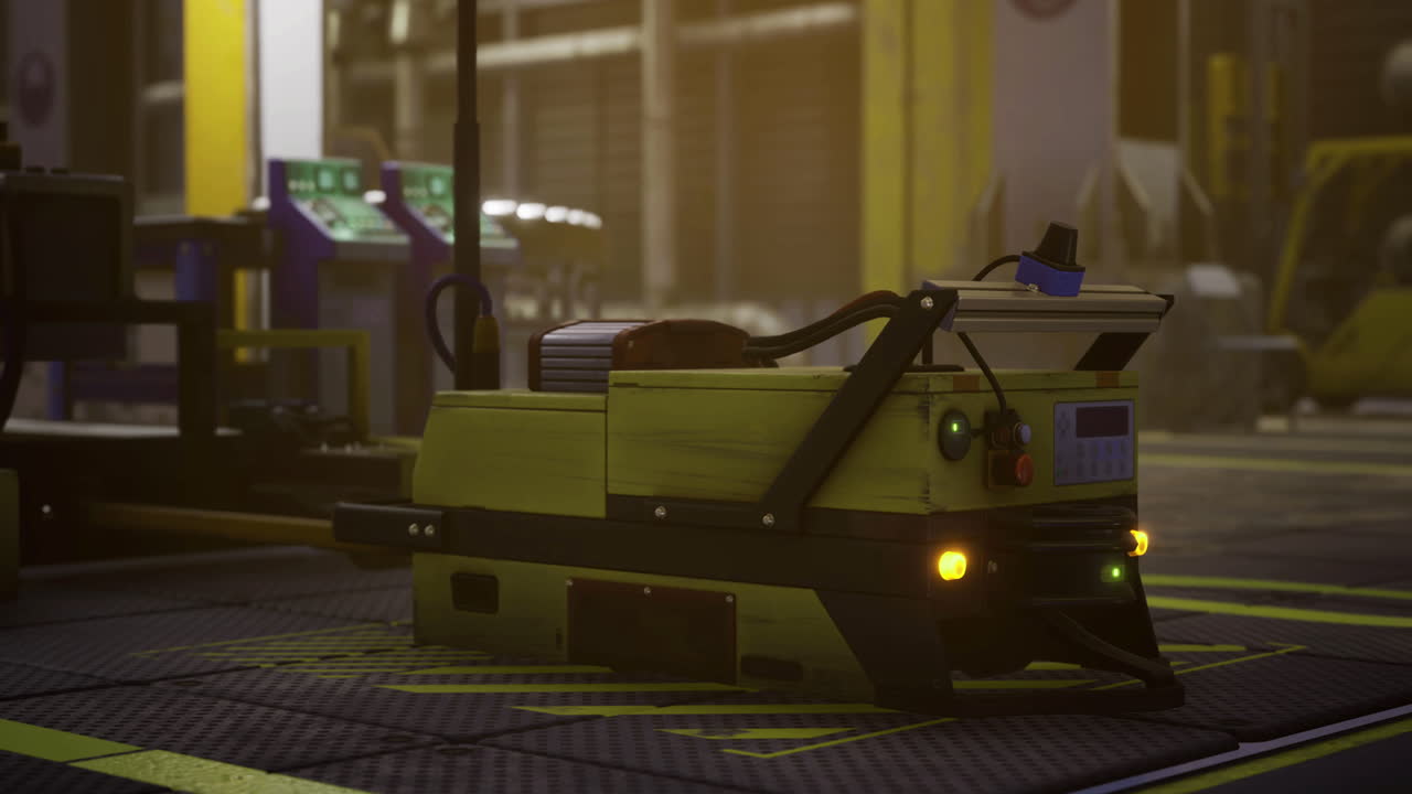 Futuristic warehouse with an advanced automated transport vehicle