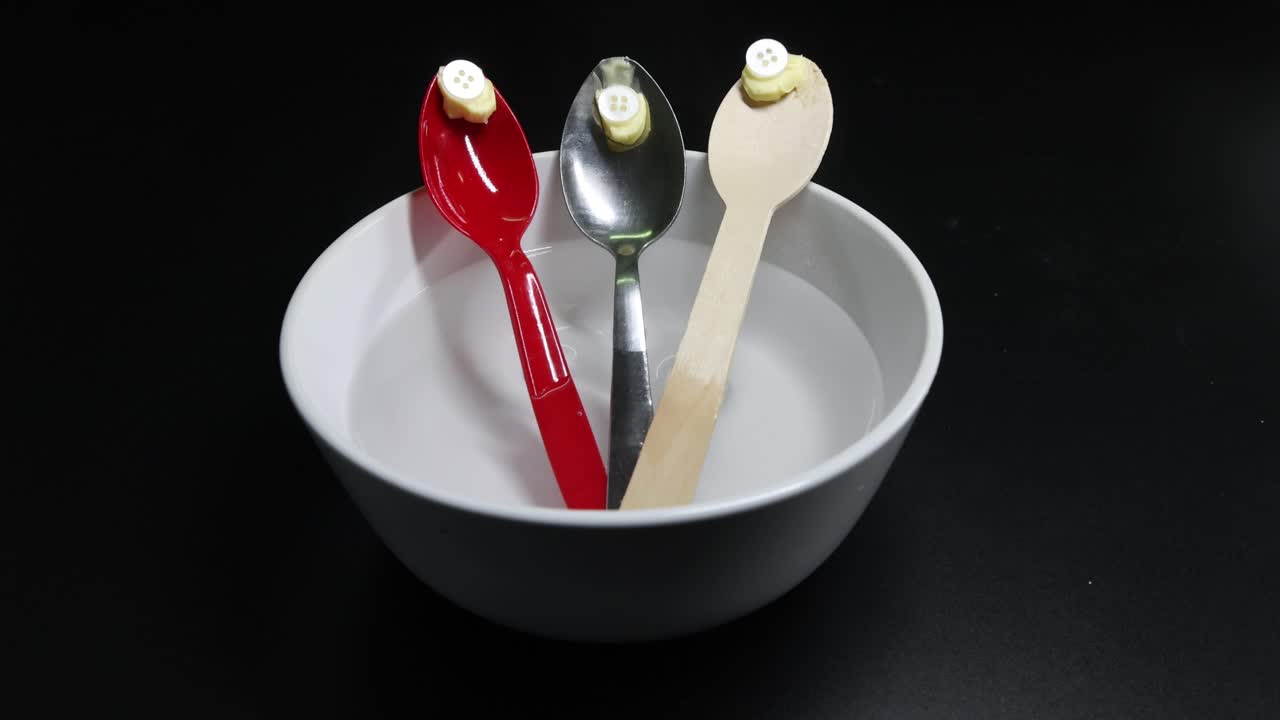 observación de la conducción del calor en cucharas de metal, plástico y madera