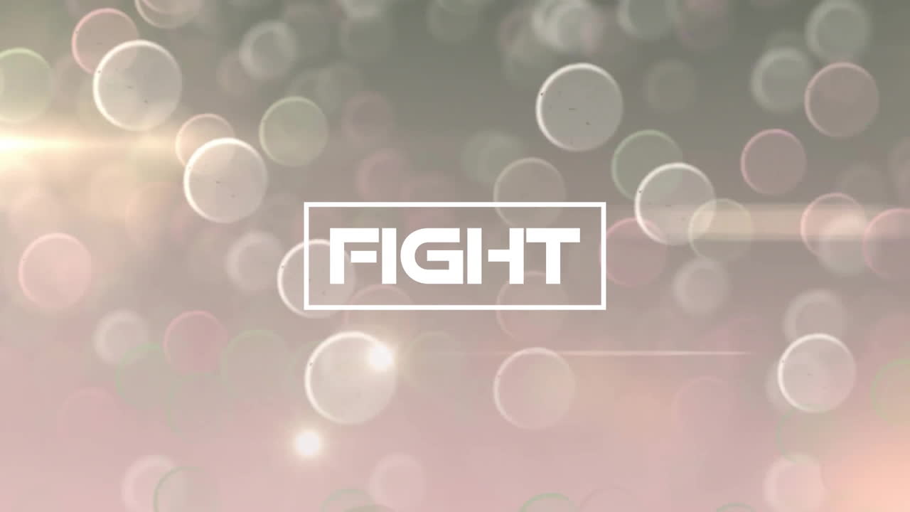 Animation of fight text over spot lights on grey background
