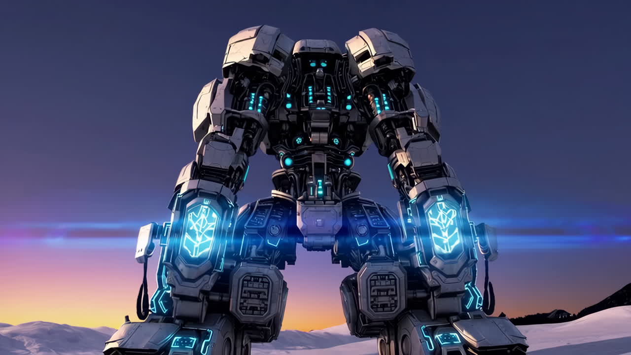 Sunrise over Mount Fuji and Futuristic Robot