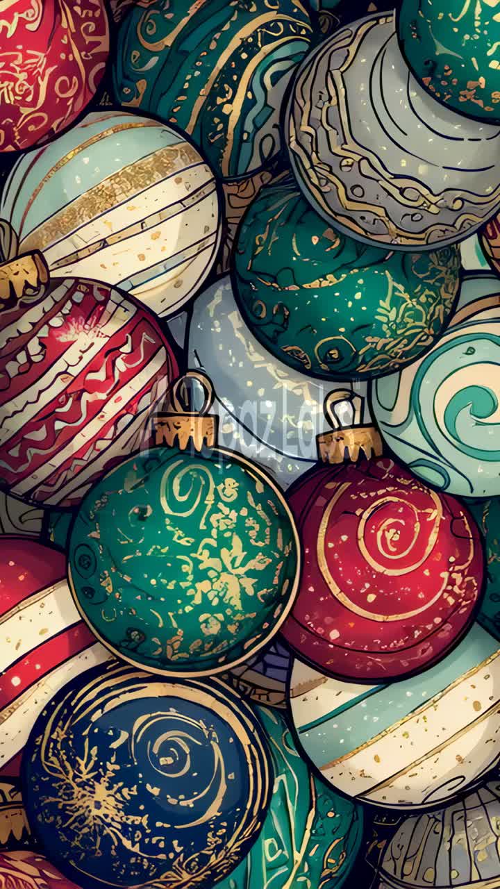 Vertical video: Panning camera revealing green ornament close-up with gold filigree and watermark