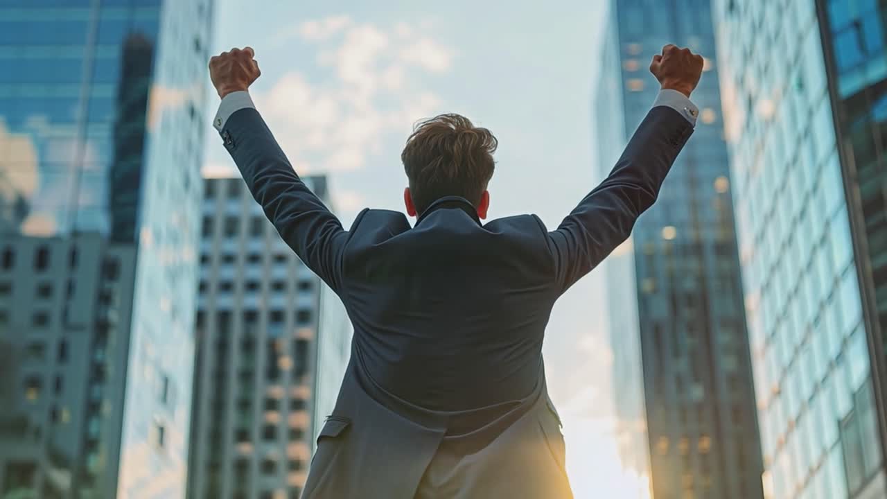 Successful Businessman Celebrating in City