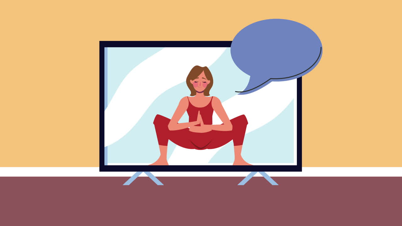 Woman practicing yoga online