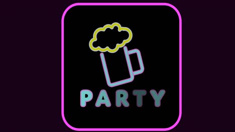 animation of neon party text over dark background