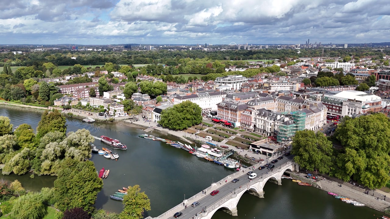 Richmond bridge and riverside London UK – Aerial Drone