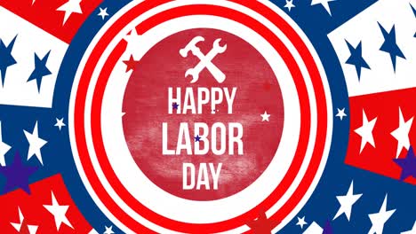 Animation-Des-Textes-„Happy-Labor-Day“-über-Sternen-Und-Kreisen,-Gefärbt-Mit-Der-Flagge-Der-USA