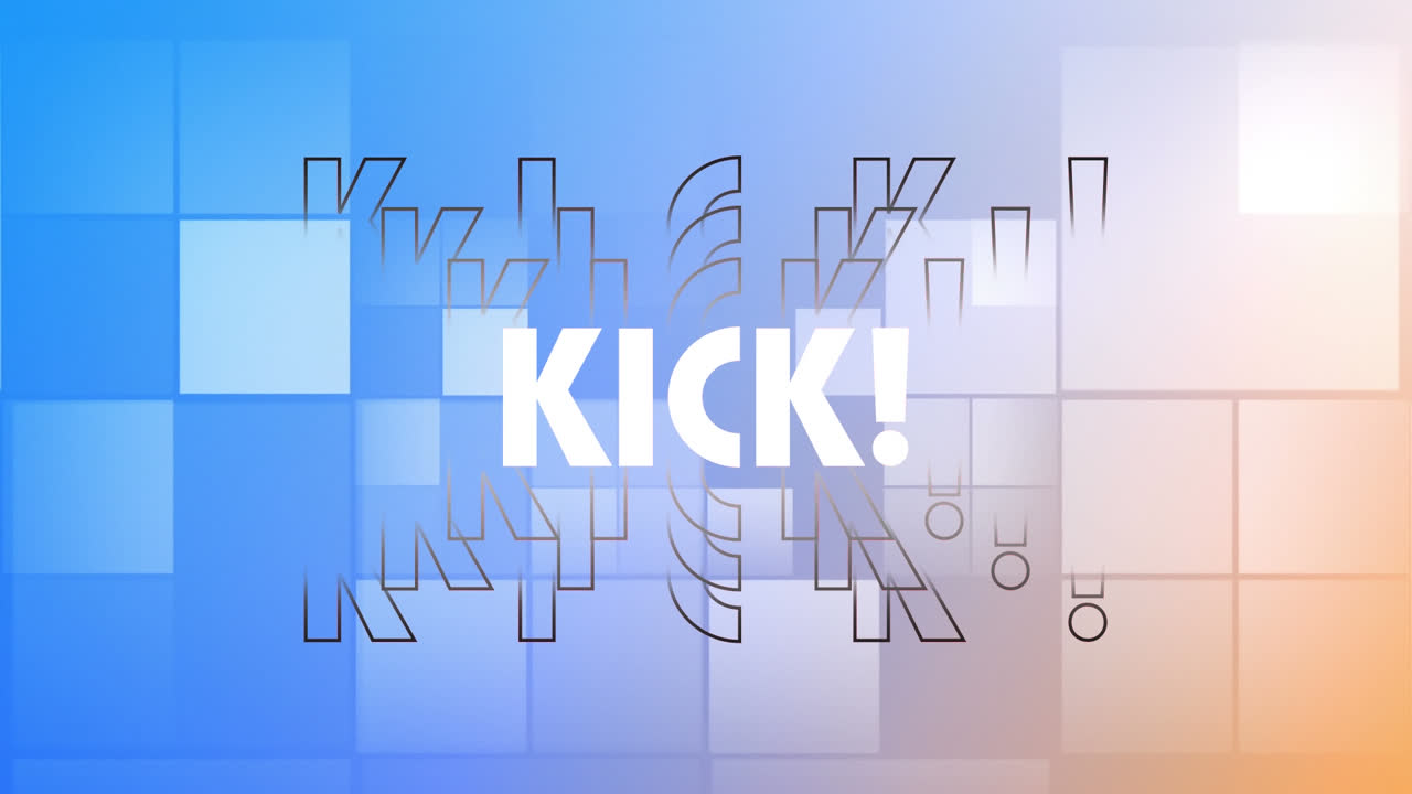 Animation of kick text over colorful geometrical shapes