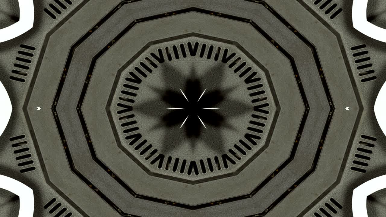 abstracto metálico concepto industrial y tecnológico patrón simétrico ornamental decorativo caleidoscopio movimiento círculo geométrico y formas estelares