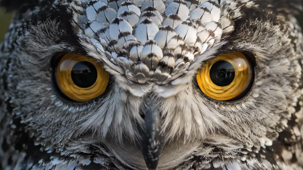 Close-up of an owl with striking yellow eyes