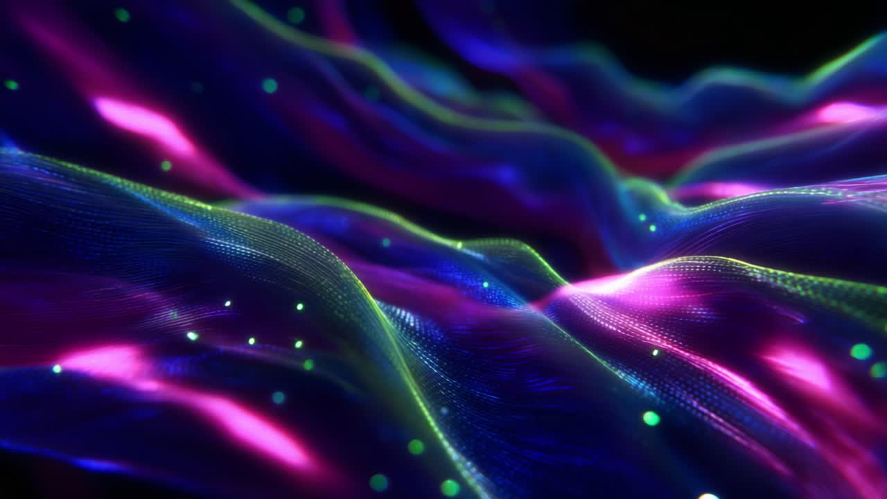 A Stunning Visual Display of Colorful Waves and Light Patterns, Creating an Enchanting Atmosphere, Inspired by Abstract Art and Digital Design, Capturing the Beauty of Motion in Darkness