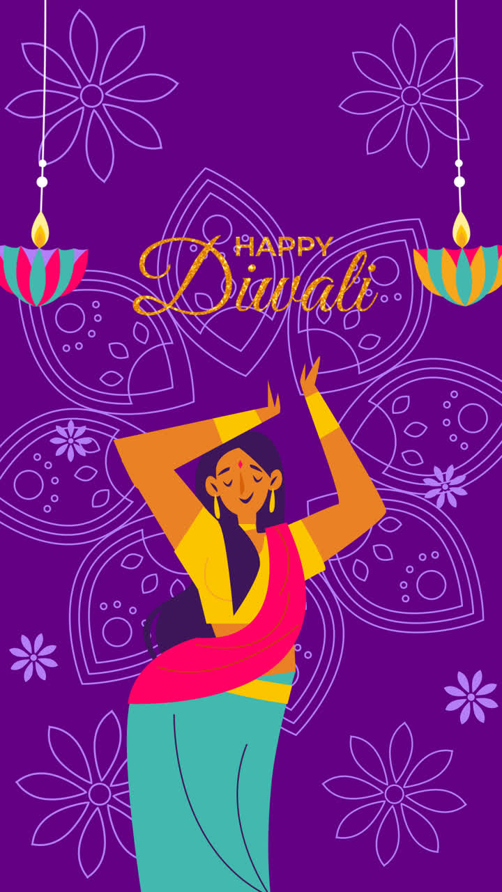 An animation of a Diwali festival celebration illustration