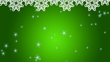 Animation-of-falling-snowflakes-on-green-background