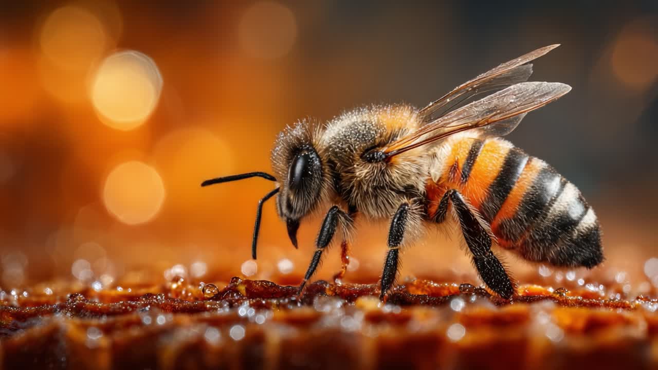 A Close-Up View of a Bee Extracting Sweet Nectar from Honeycomb with ...