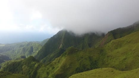 Aerial-drone-shot-over-montagne-pelee,-rainy-clouds--in-martinique