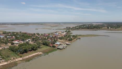 Aerial-view-of-low-wetland-town-of-Prey-Pros-in-Cambodia,-SE-Asia