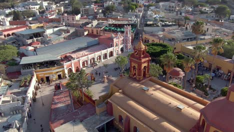 saint sebastian temple at plaza principal of san sebastian bernal in queretaro state, mexico