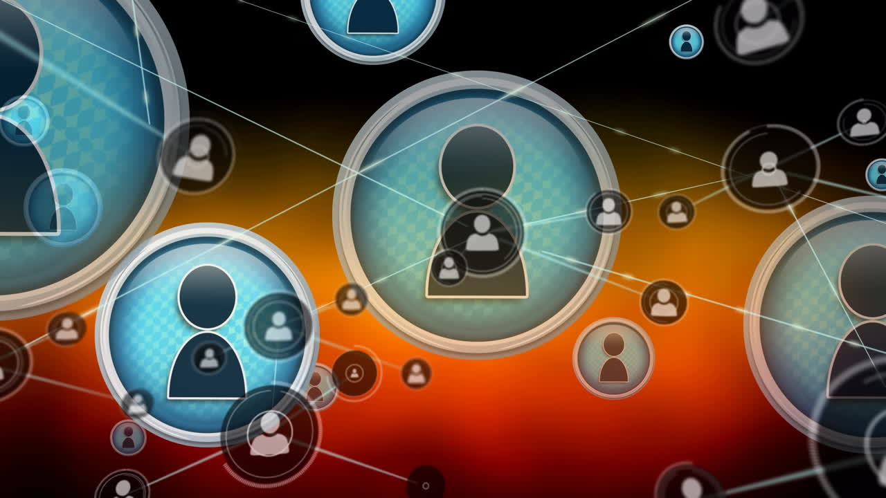 animación de la red de conexiones sobre los usuarios en fondo naranja y negro