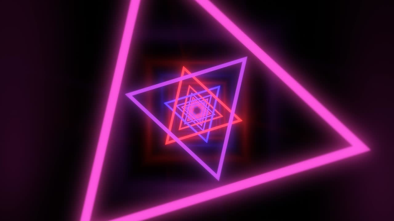 vuela a través del triángulo de neón ultravioleta brillante del túnel de luz negra - animación de fondo de movimiento de bucle sin costuras de 4k