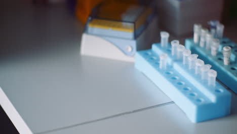 close-up of medical supplies in cancer research lab