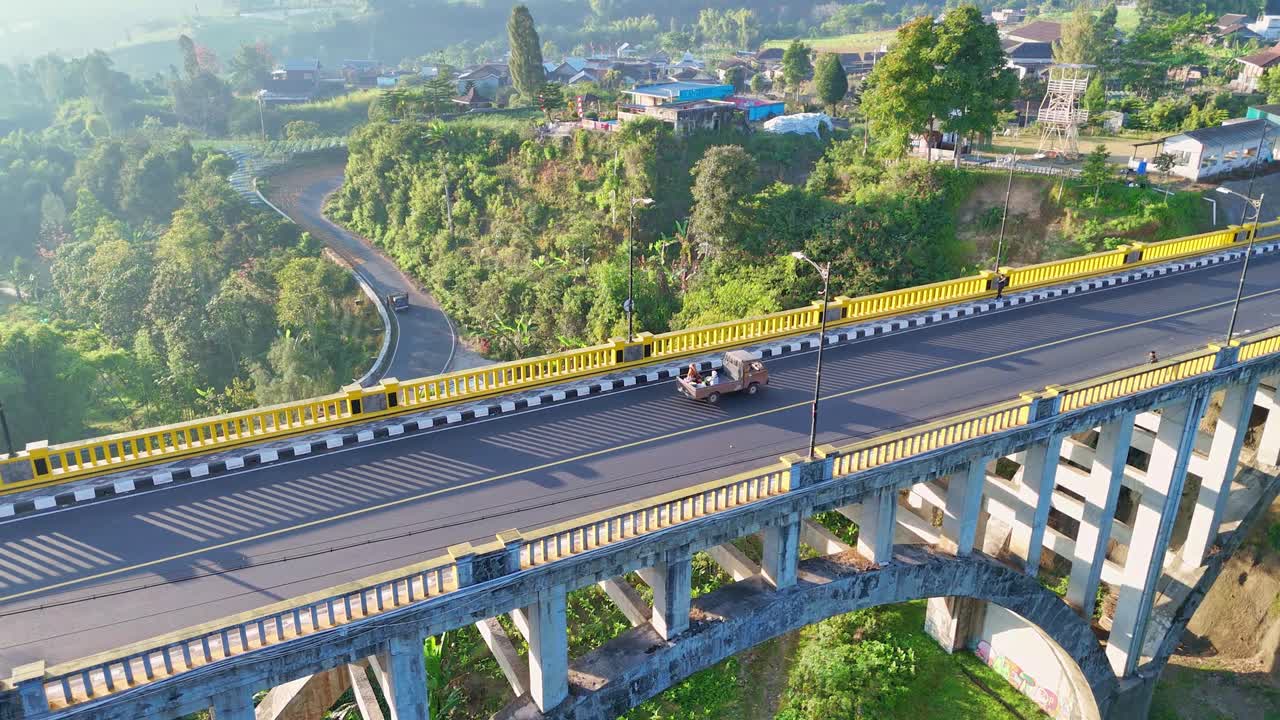 Aerial view of Sigandul Bridge on Temanggung, Central Java, Indonesia. 4K drone video.