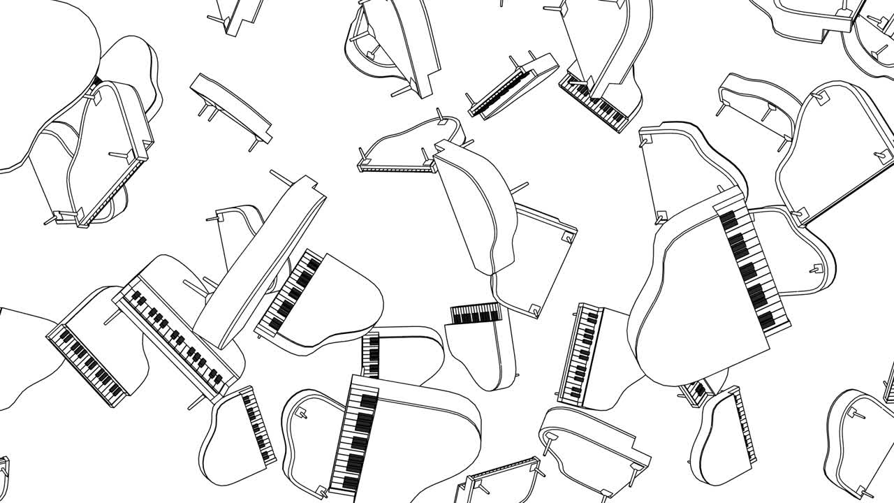 muchos pianos blancos sobre un fondo blanco.