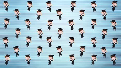 Digital-animation-of-multiple-graduated-boy-icons-floating-against-blue-background