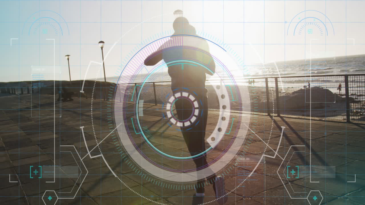 animación de la interfaz digital sobre un hombre afroamericano corriendo