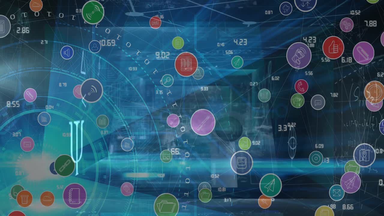 animación de la red de conexiones con iconos en todo el mundo