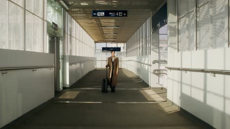 Woman walking through an airport/train station
